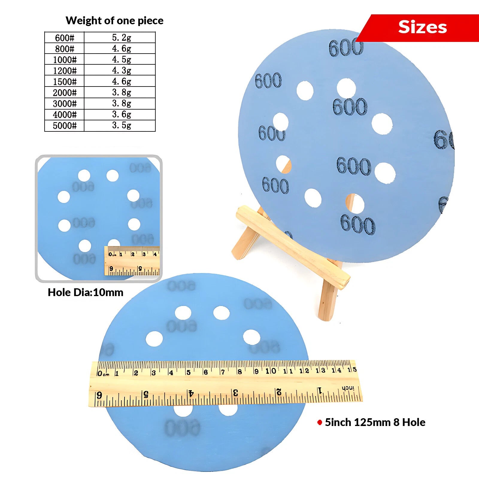 125mm 5/6/8 Hole Wet & Dry Sanding Discs Sandpaper Hook&Loop Pads 600~5000 Grit