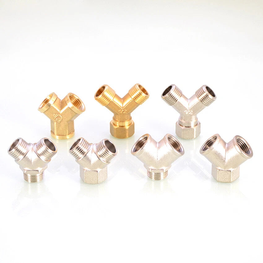Brass BSP 1/2" Y-Type 3-Way Pipe Fitting — Female & Male Thread Connector Adapter