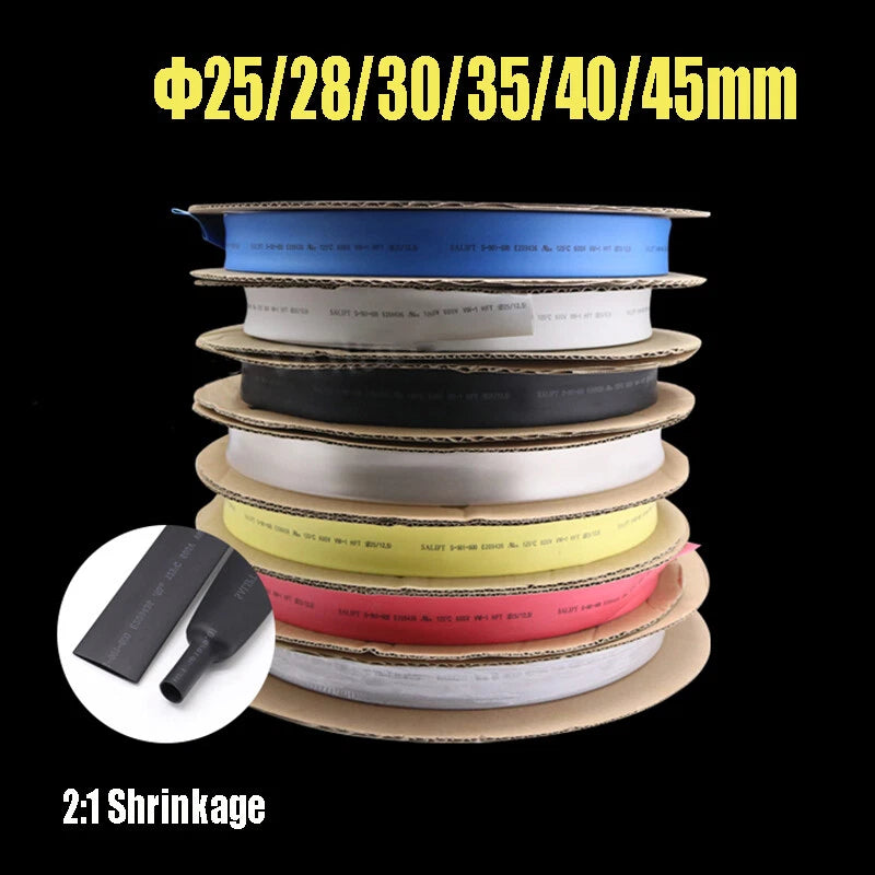 2:1 Heat Shrink Tubing – Wire Insulation Sleeving φ25–45mm, Multiple Colors