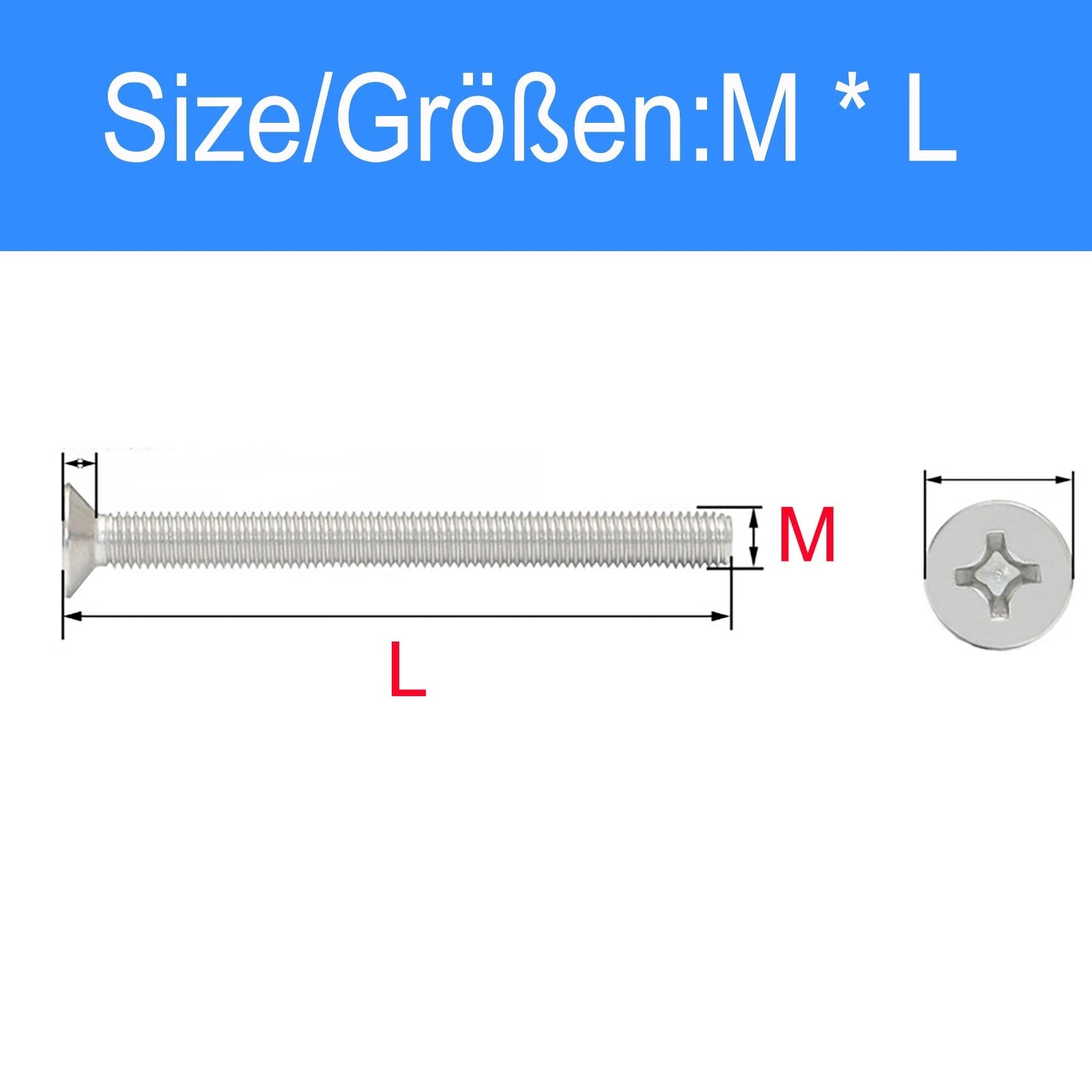 A2 Stainless Steel Countersunk Phillips Machine Screws DIN 965 — Extra Long M2–M12