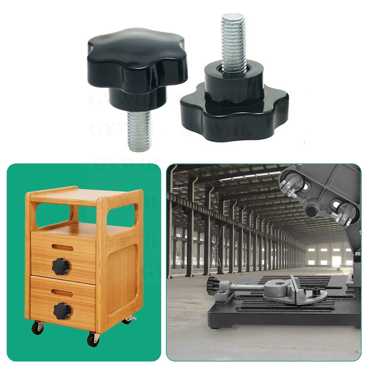 Zinc Plated Thumb Screws Hand Knob Grip Bolt Black Plastic Hexalobular Star Head