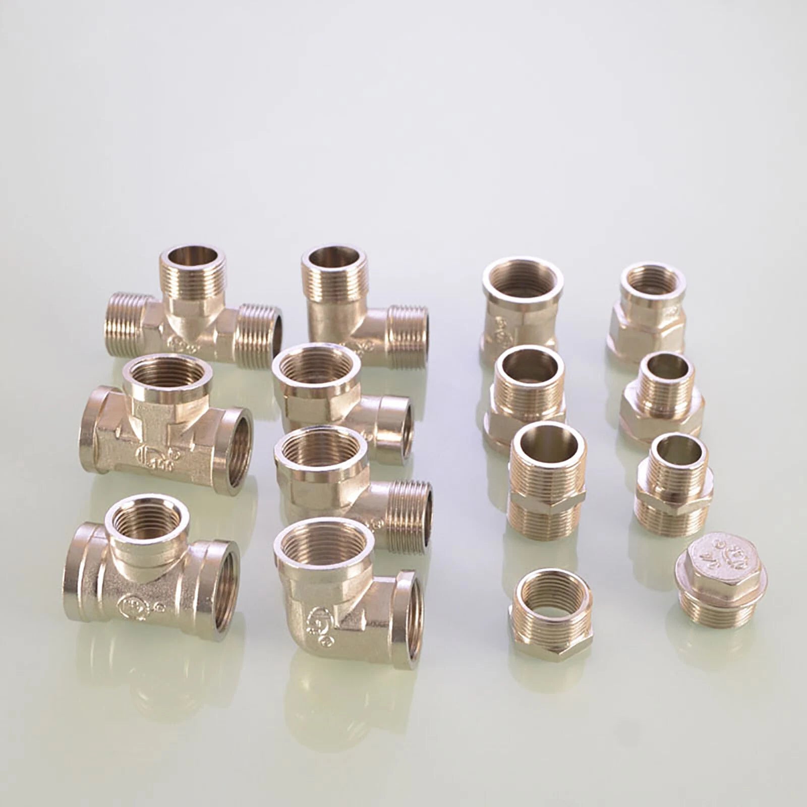 3/4" Nickel-Plated Brass Pipe Fittings — Elbow, Tee, Straight, Plug & Bush