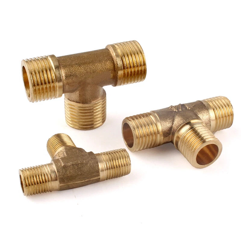 BSP Brass Tee Fitting – 90° Equal Tee Pipe Connector, Female & Male Thread, 1/8" to 1/2"