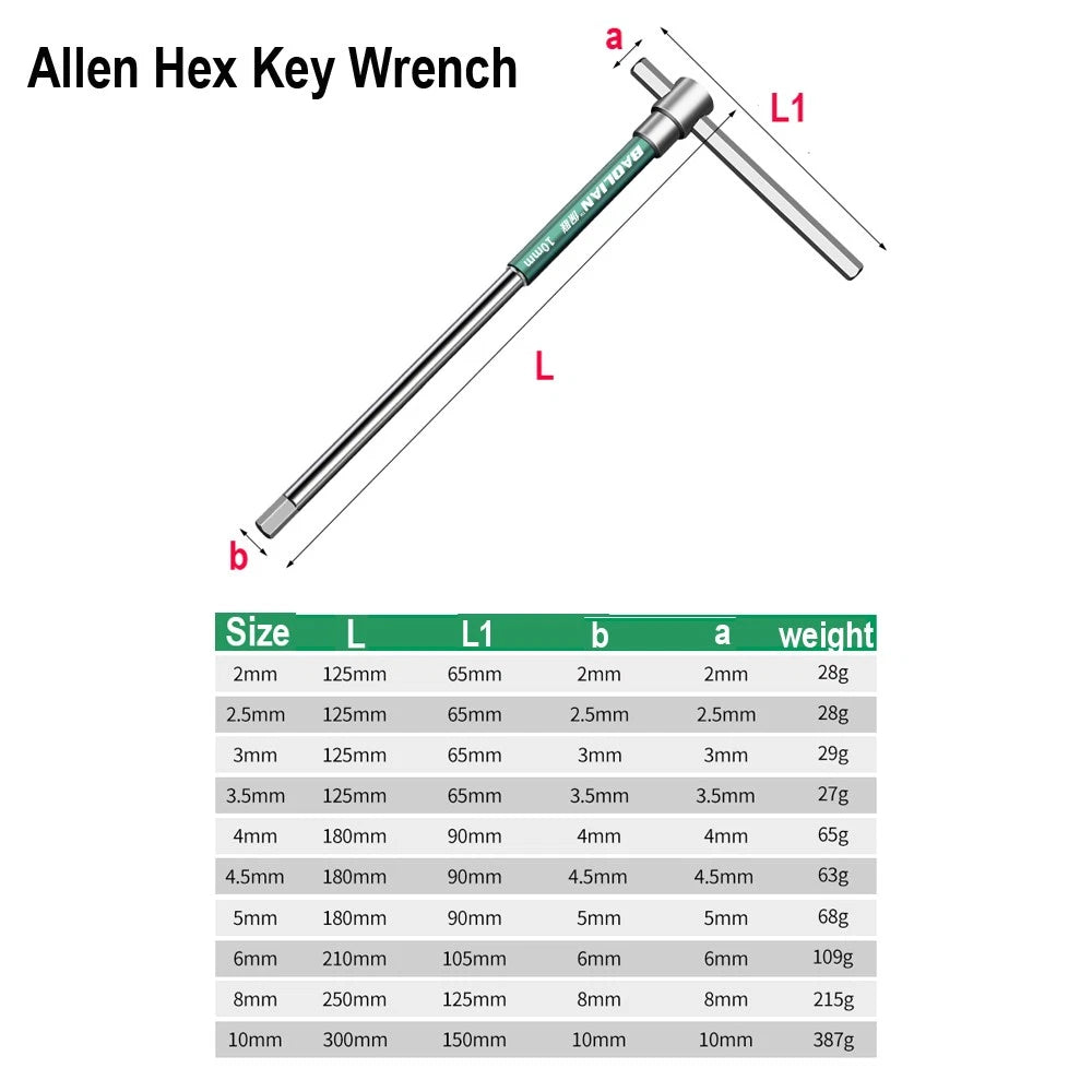 Long Sliding T-handle Allen Hex Key Wrench Set 2-10mm Torx Allen Key Set T10-T50