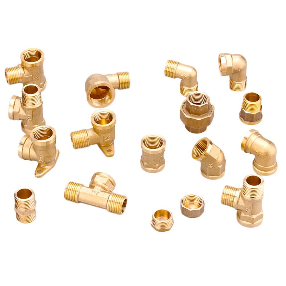 1/2" & 3/4" BSP Brass Pipe Fittings — Nipple, Elbow, Tee, Cross, Union, Plug & Bushing