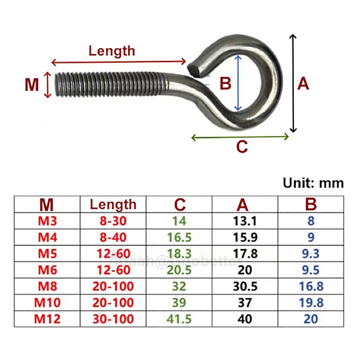 M3 M4 M5 M6 M8 M10 Stainless Steel Eye Screws Ring Hooks Eye Bolts Closed Screws
