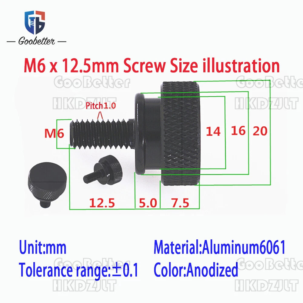M6 x 12.5 mm Knurled Thumb Screws Hand Tighten Hand Grip Knob Bolts Aluminium