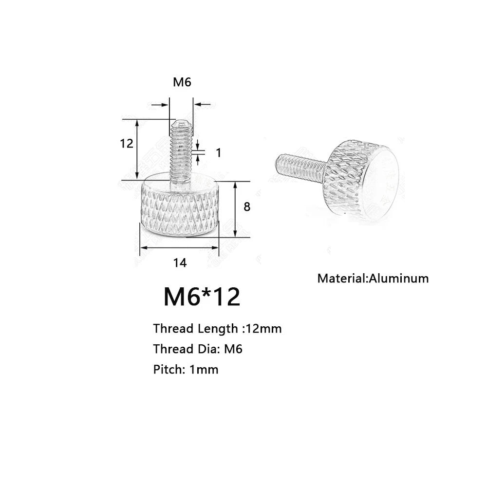 M6 Flat knurled Thumb Screws Computer Case Hand Grip Knob Bolts Aluminum Alloy