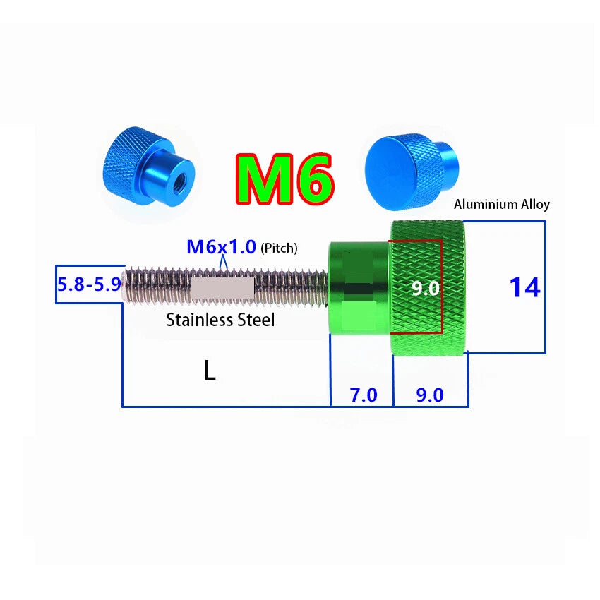 M6 x6mm-40mm Knurled Thumb Screws Aluminium Alloy Hand Grip Knob Bolts High Type