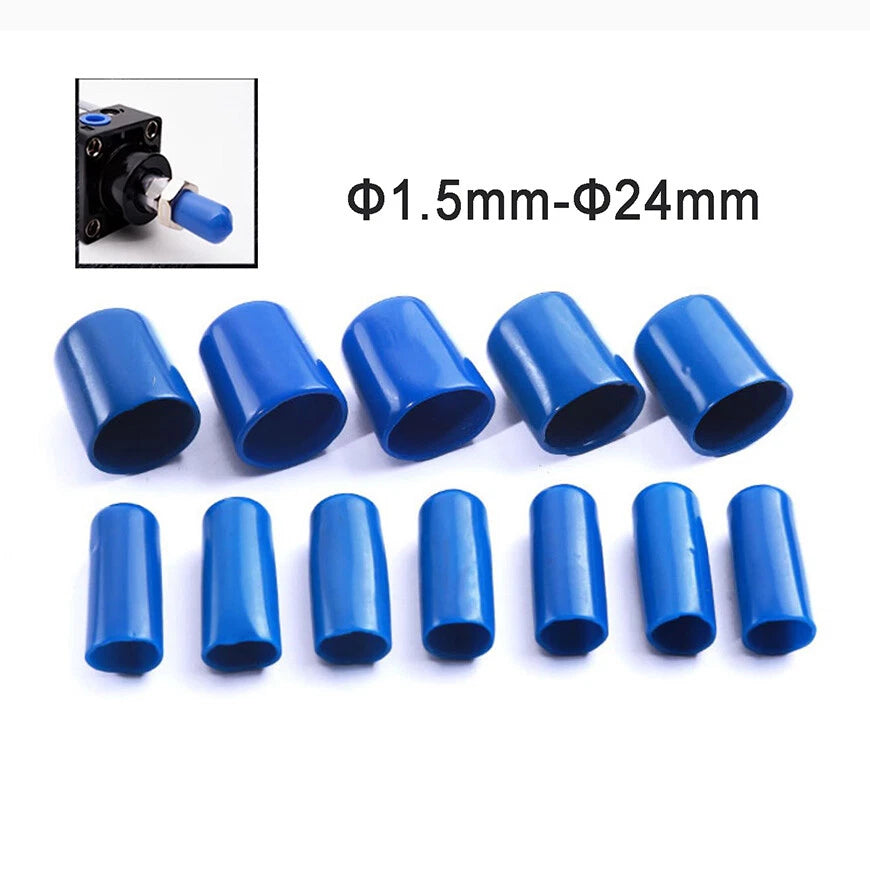 Rubber Thread Cover Caps – 36 Sizes (Φ1.5mm to Φ24mm) Vinyl End Caps for Screws & Rods (Blue)