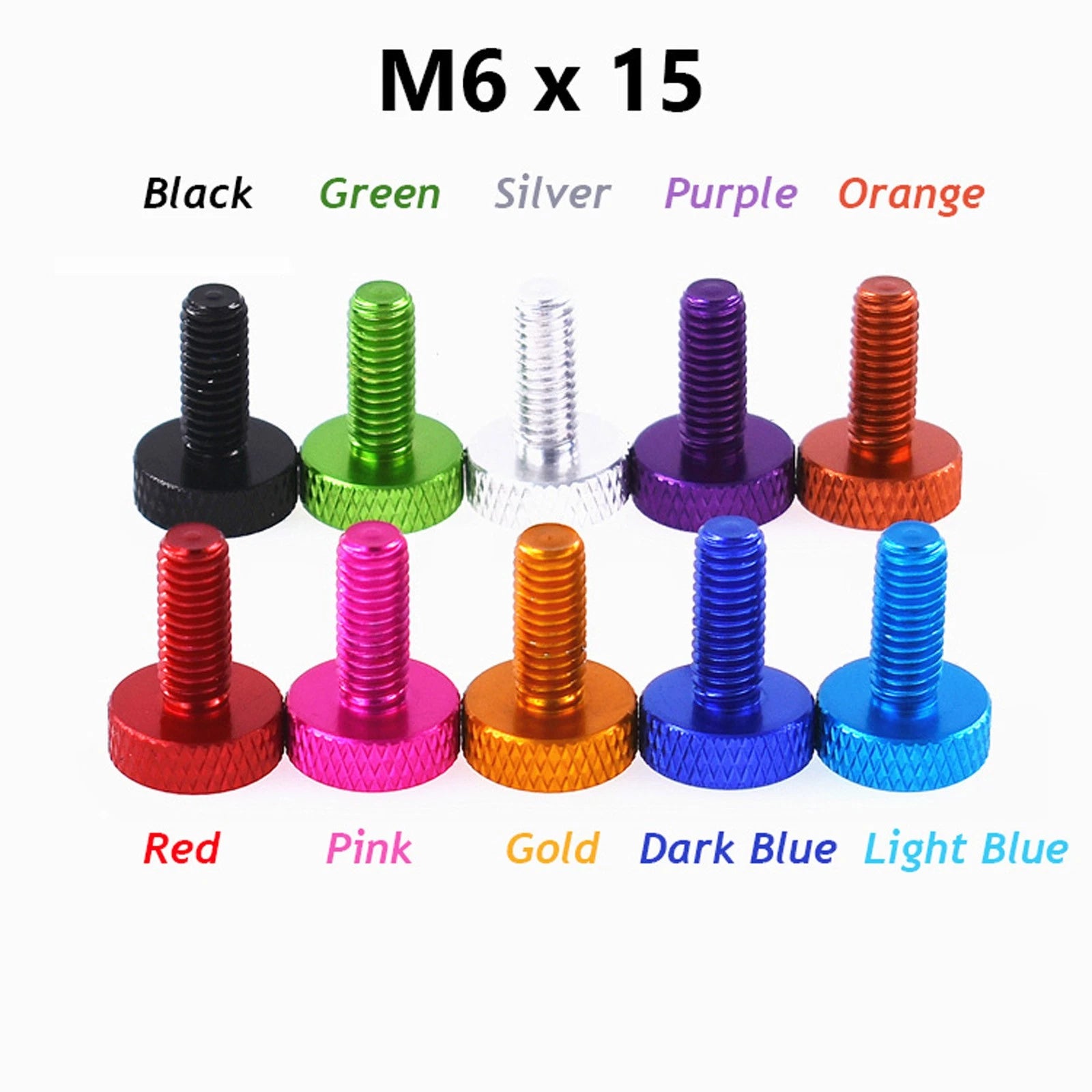 M6x15mm Knurled Thumb Screws Aluminum Alloy DIY Hand Tighten Grip Knob Bolts
