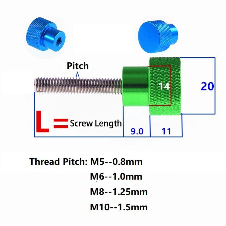 M5 M6 M8 M10 Knurled Thumb Screws Colourful Hand Grip Knob Bolts - Camera Tripod