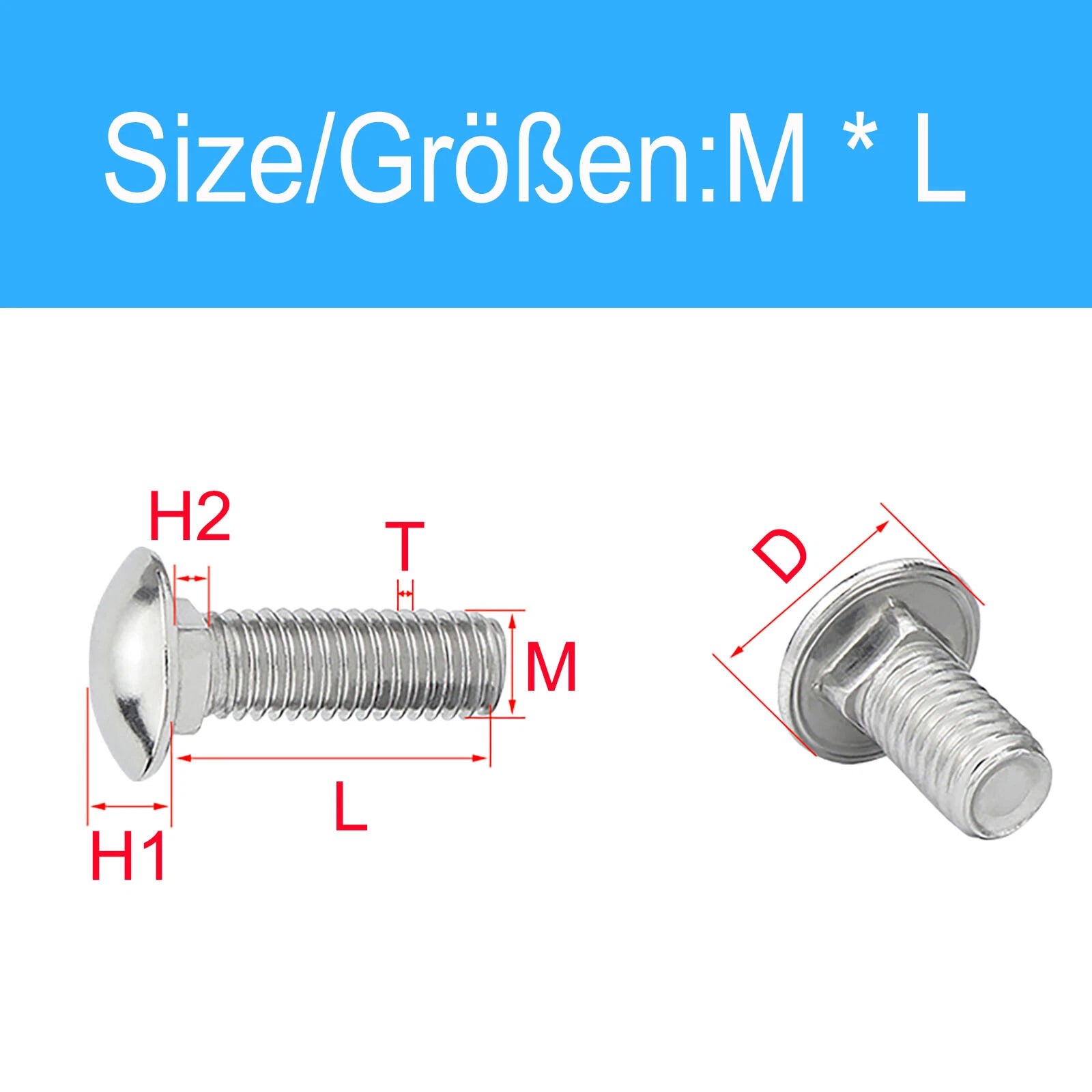 A2 Stainless Steel Carriage Bolts (Coach Bolts) — M3 M4 M5 M6 M8 M10 M12