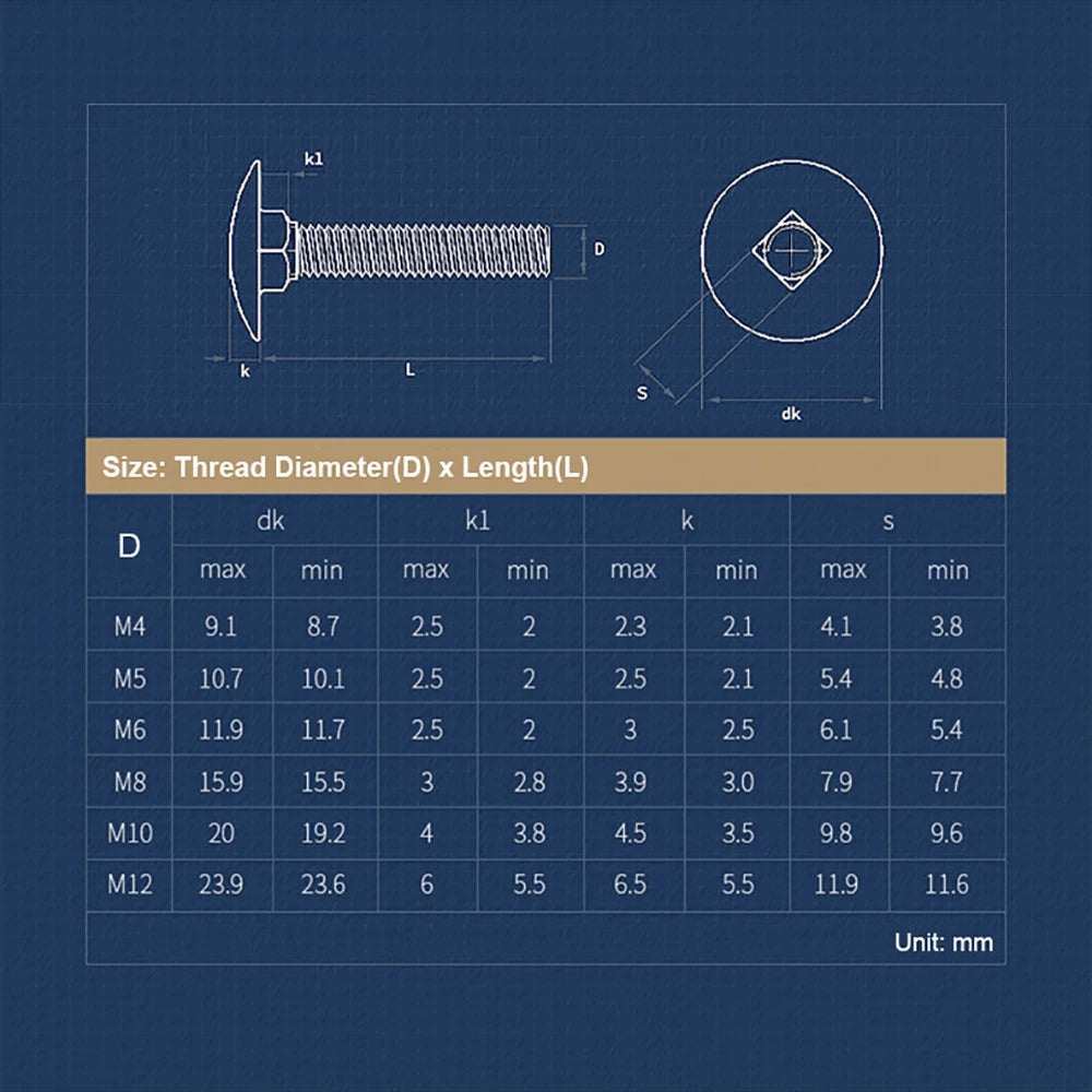 M4–M12 Carriage Bolts A2 Stainless Steel | Cup Square Neck Screws