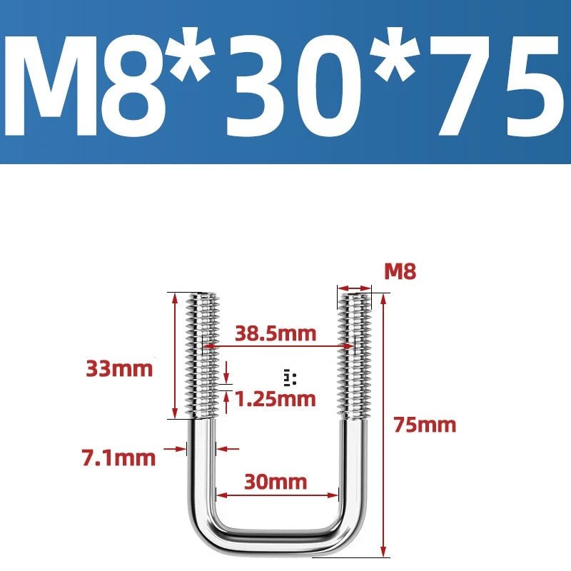 A2 304 Stainless Steel Square U - Bolt Clamp — M6 M8 M10 M12, Multiple Lengths - HomeDIYer