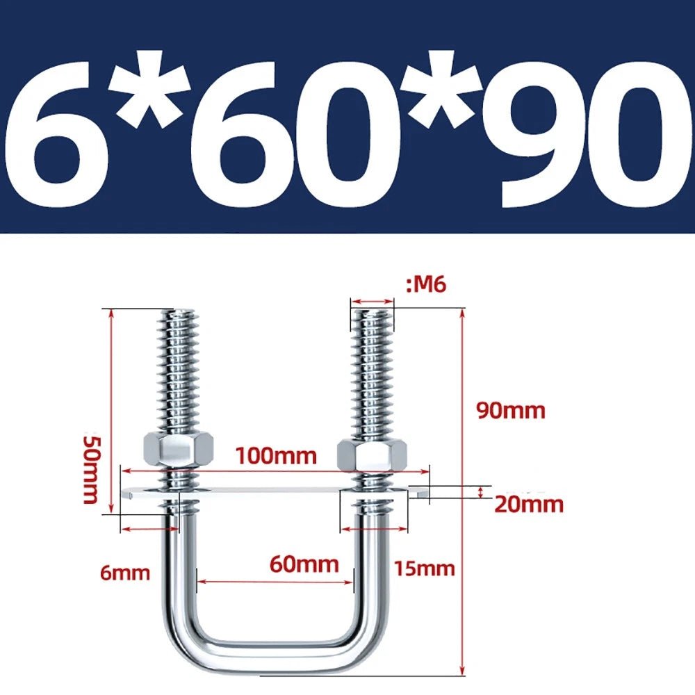 Square U - Bolts with Plate and Nuts – M6 M8 M10 M12 Zinc Plated, Trailer & Pipe Clamp Fasteners - HomeDIYer