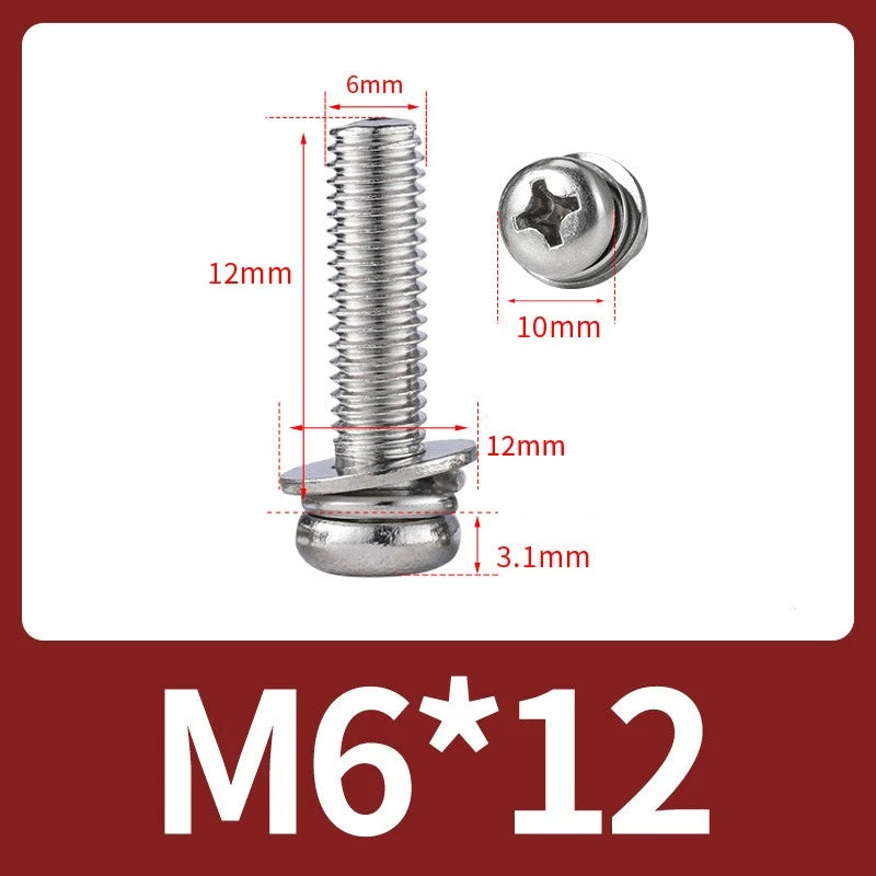 M3 M4 M5 M6 A4 Stainless Steel Bolt, Nut & Washer Set – Phillips Pan Head Marine Grade (316)