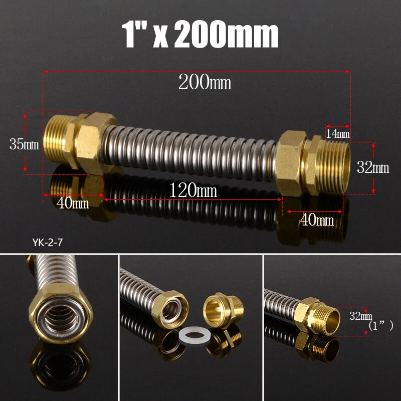 Corrugated Flexible Water Supply Hose with Brass Fittings — 1/2", 3/4", 1" | Hot & Cold