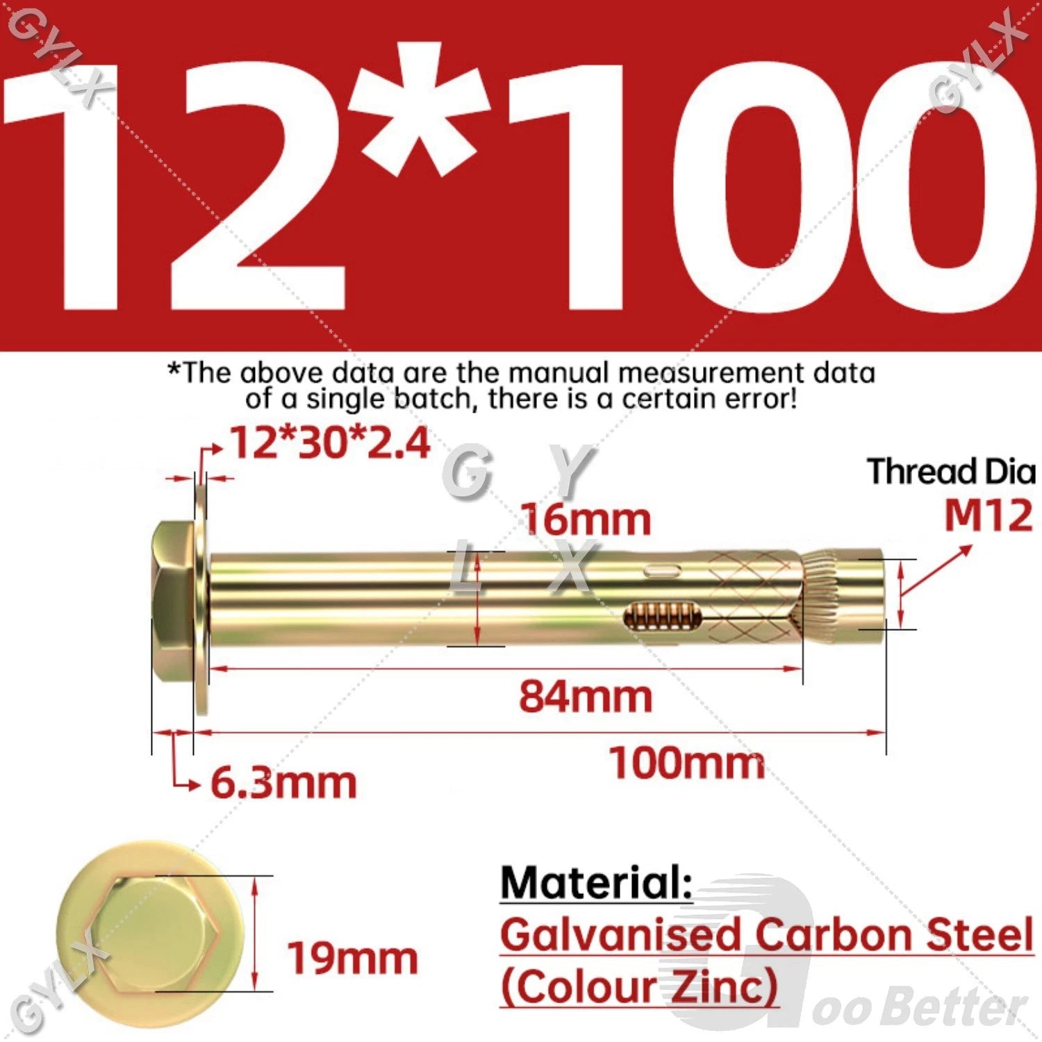 Sleeve Anchor Expansion Bolts for Masonry – Zinc Plated | M6 M8 M10 M12 M16