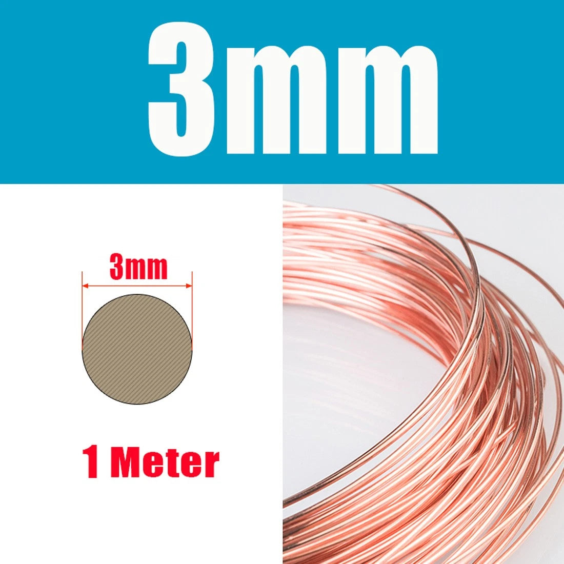 1M Round Copper Wire Solid 0.2-4.5mm Bendable Metal Wire Jewellery Craft Making