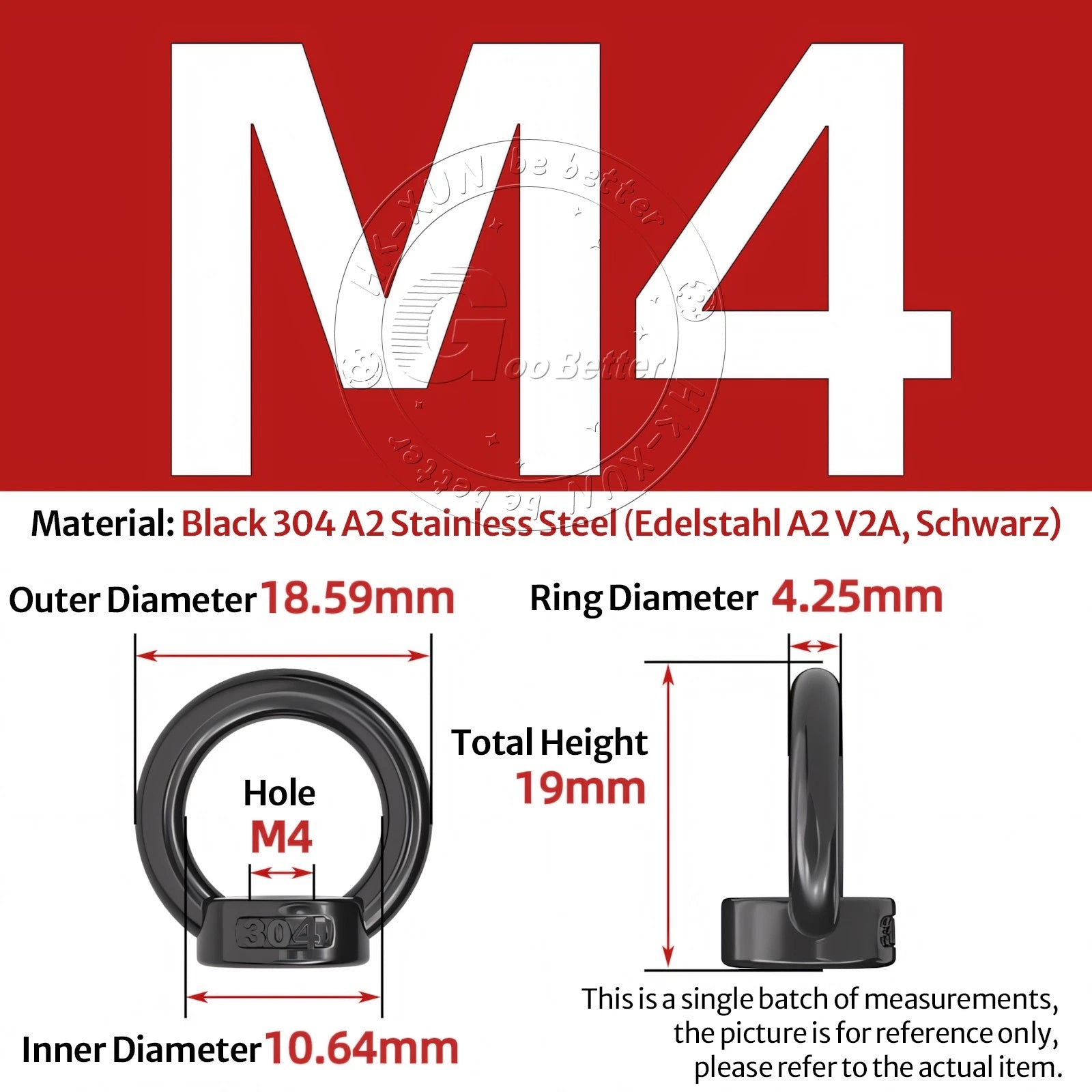 A2 304 Grade Black Stainless Steel Lifting Eye Nuts-Bolts M3 M4 M5 M6 M8 - M24