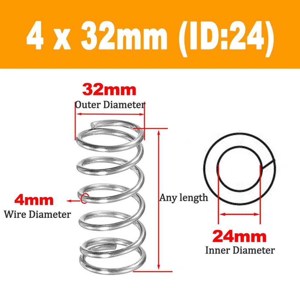 304 Stainless Steel Compression Spring Wire Dia 4mm, L 20-100mm, OD 20-60mm