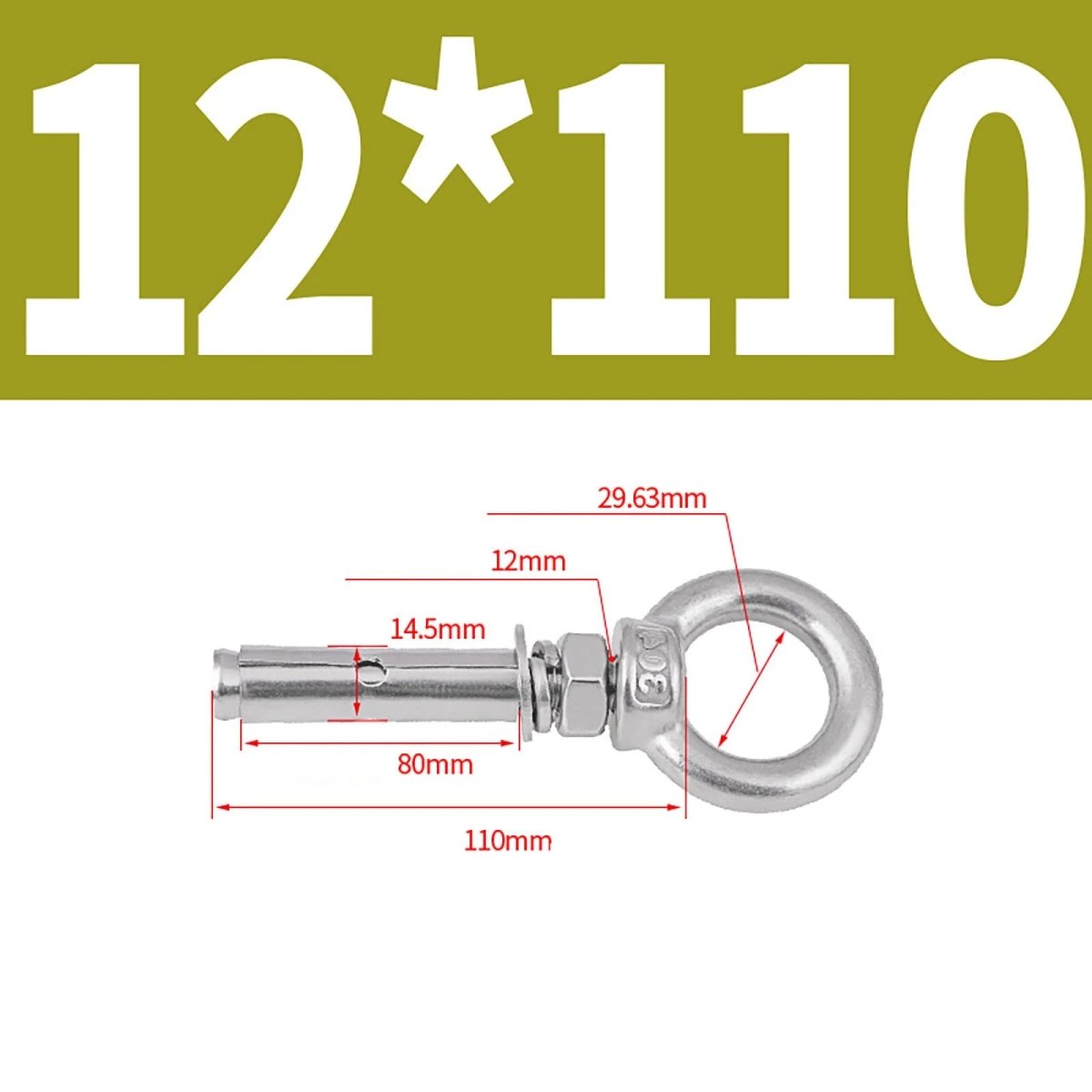 Closed Hook Eye Bolt with Rawl Shield Wall Anchor — A2 Stainless Steel (M6–M20) - HomeDIYer