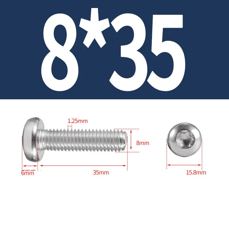 M6 M8 M10 A2 STAINLESS STEEL TORX PAN HEAD MACHINE SCREWS HEXOBULAR BOLTS