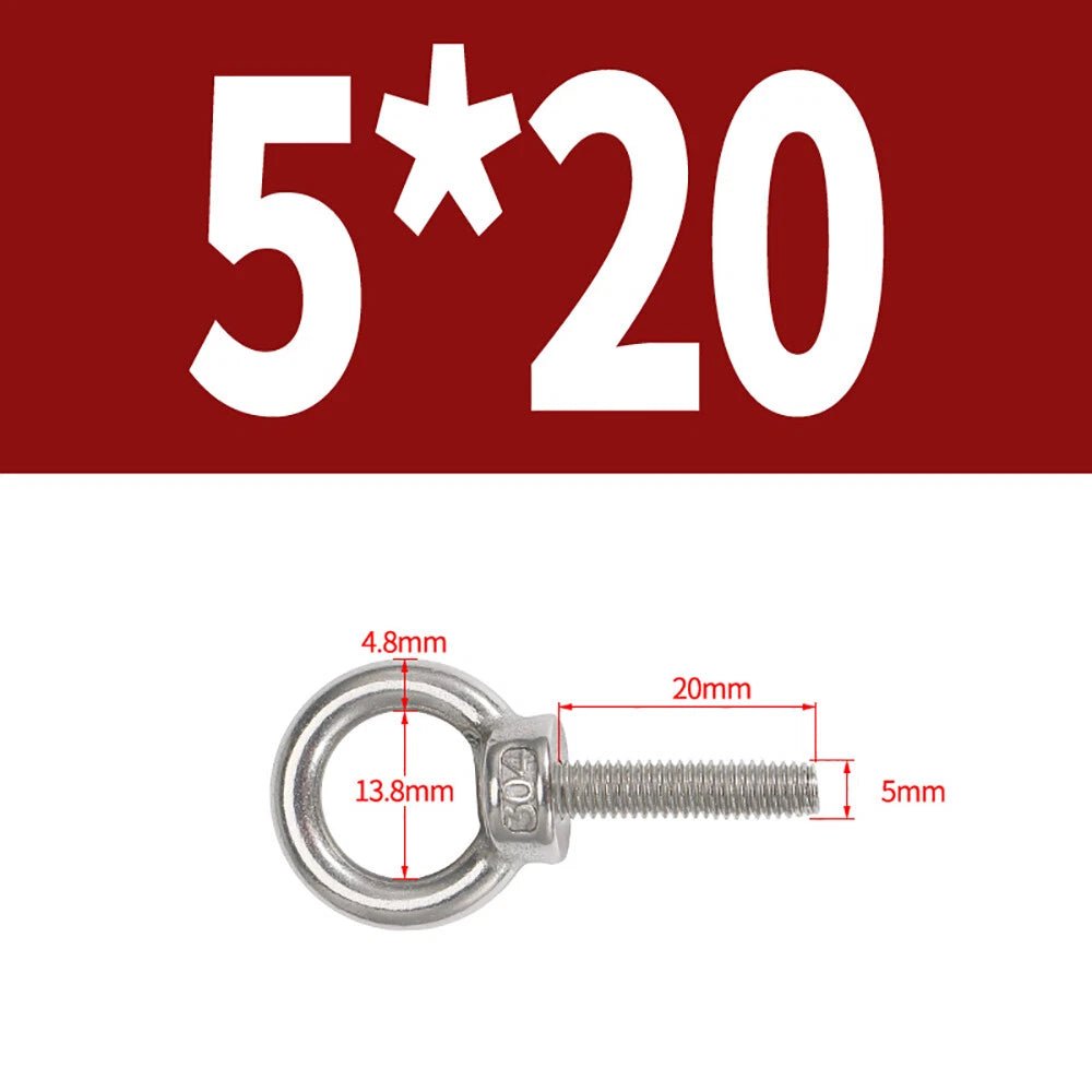 A2 Stainless Steel Lifting Eye Bolts DIN 580 — M3 M4 M5 M6 M8, 9mm–200mm - HomeDIYer