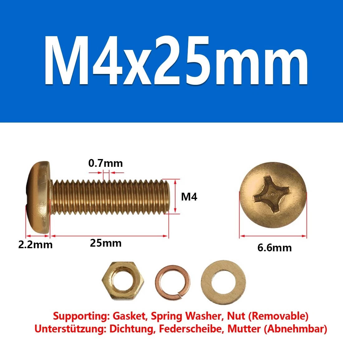 M3 M4 M5 M6 M8 Brass Phillips Pan Head Machine Screws with Hex Nuts & Washers