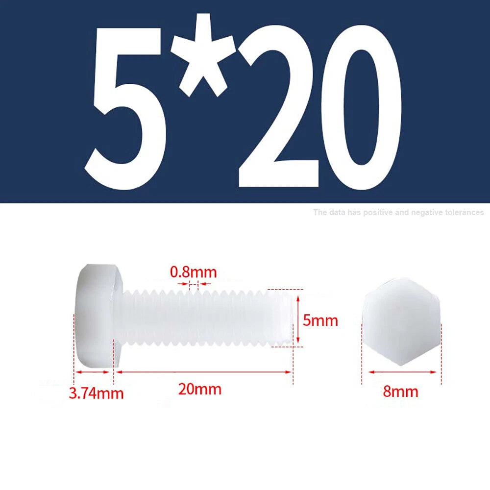 M3–M12 White Nylon Hex Bolts | Plastic Hexagon Head Machine Screws DIN 933