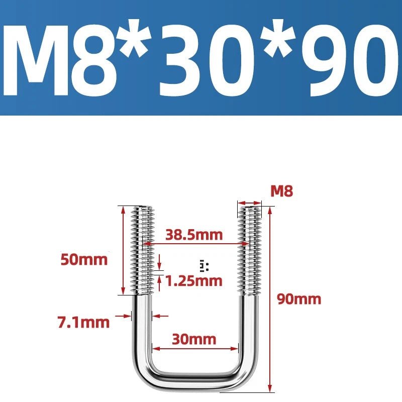 A2 304 Stainless Steel Square U - Bolt Clamp — M6 M8 M10 M12, Multiple Lengths - HomeDIYer