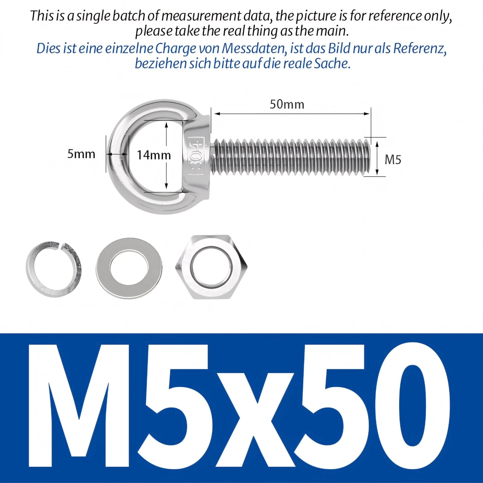M3 M4 M5 - M20 Eye Bolts Kit Screws Nut Washer Long Boat Stainless Steel A2 304
