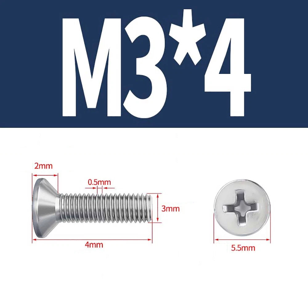 M2–M8 A4 Stainless Steel Phillips Countersunk Screws – Marine Grade, DIN 965, Fully Threaded (3–100mm)