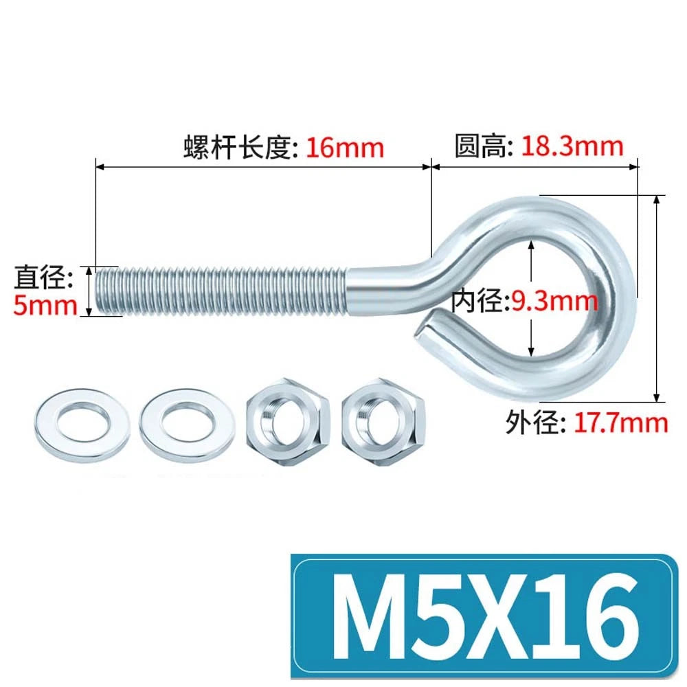 Galvanised Stainless Eye Screws Hooks Eye Bolts Closed Screws Threaded Rings Set