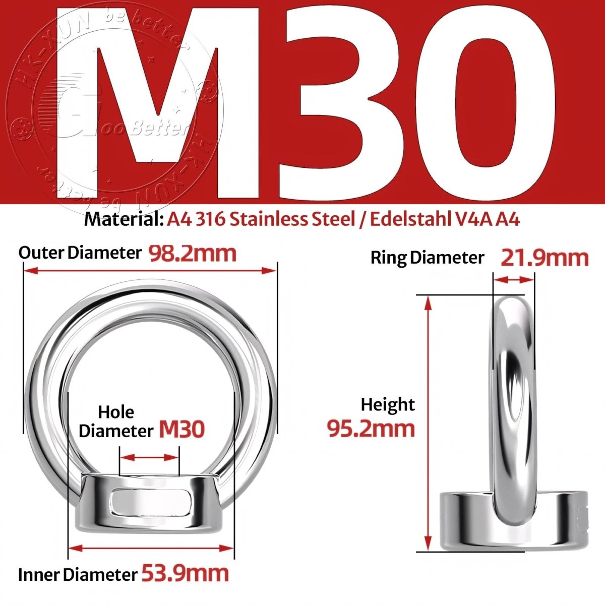 Stainless Steel Eye Bolts & Eye Nuts — A4 316 Metric Thread M6 to M36 - HomeDIYer