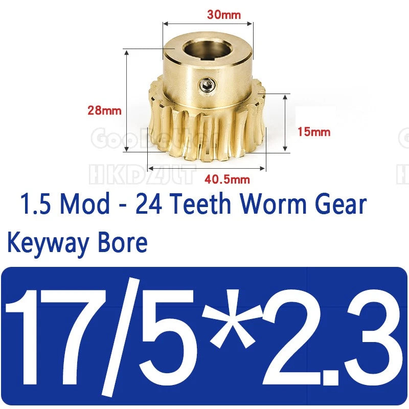 Module 1.5 Brass Worm Gear Wheel Worm Shaft C45 Steel 24 Tooth Bore 8 mm - 17 mm