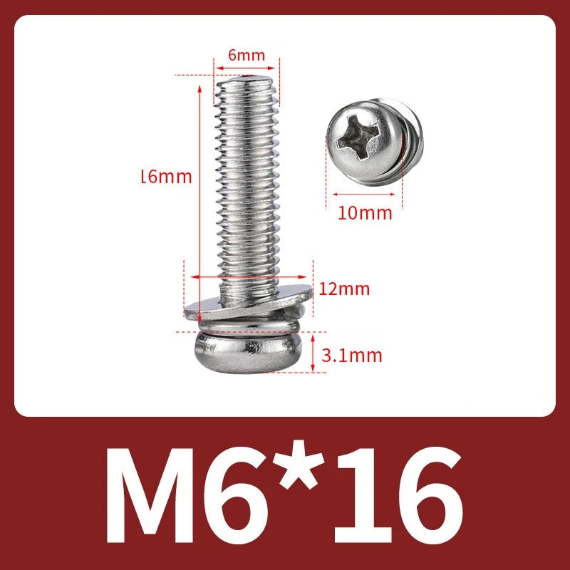 M3 M4 M5 M6 A4 Stainless Steel Bolt, Nut & Washer Set – Phillips Pan Head Marine Grade (316)