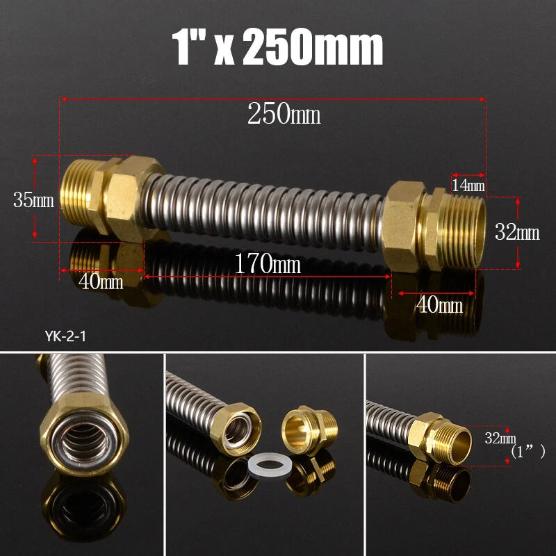 Corrugated Flexible Water Supply Hose with Brass Fittings — 1/2", 3/4", 1" | Hot & Cold