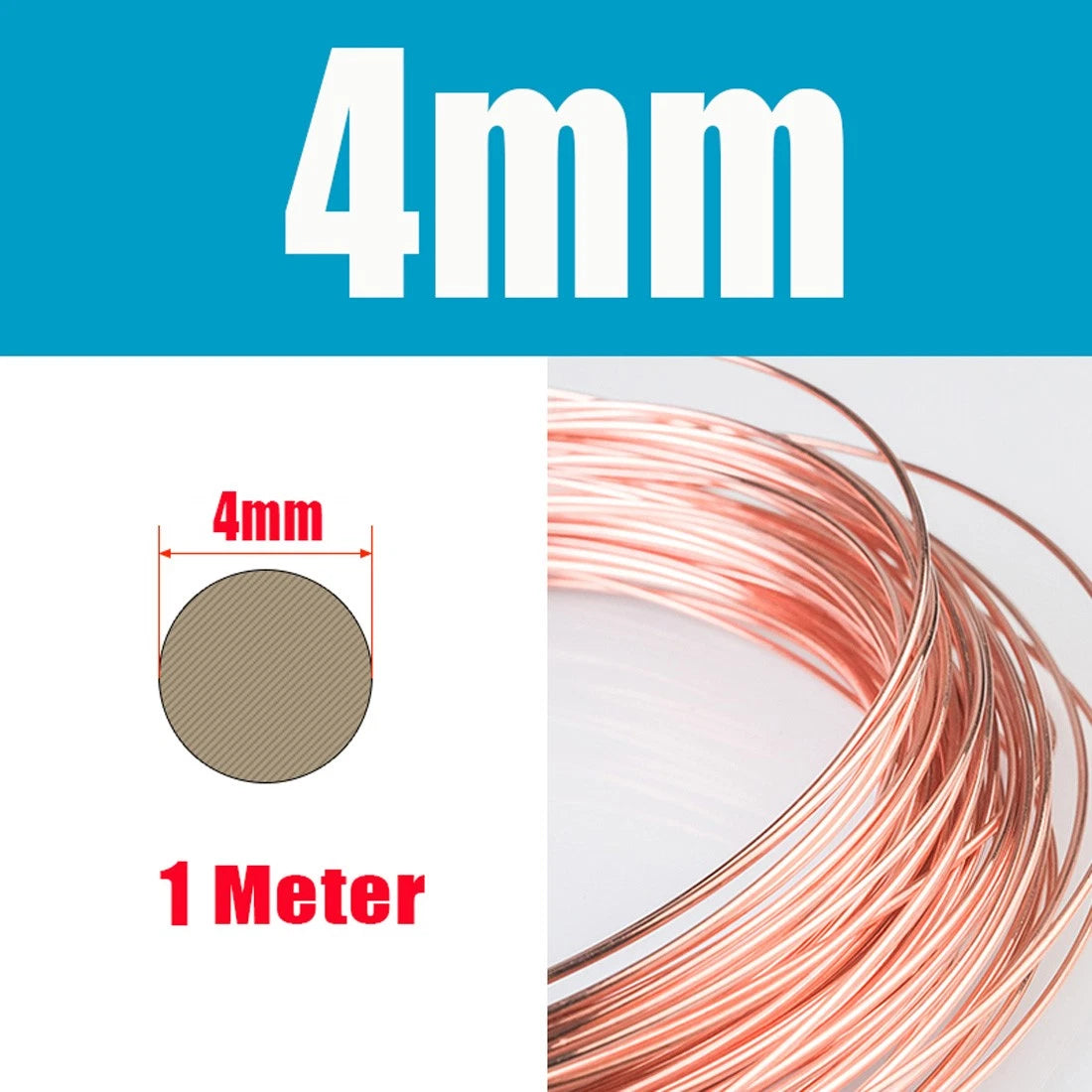 1M Round Copper Wire Solid 0.2-4.5mm Bendable Metal Wire Jewellery Craft Making