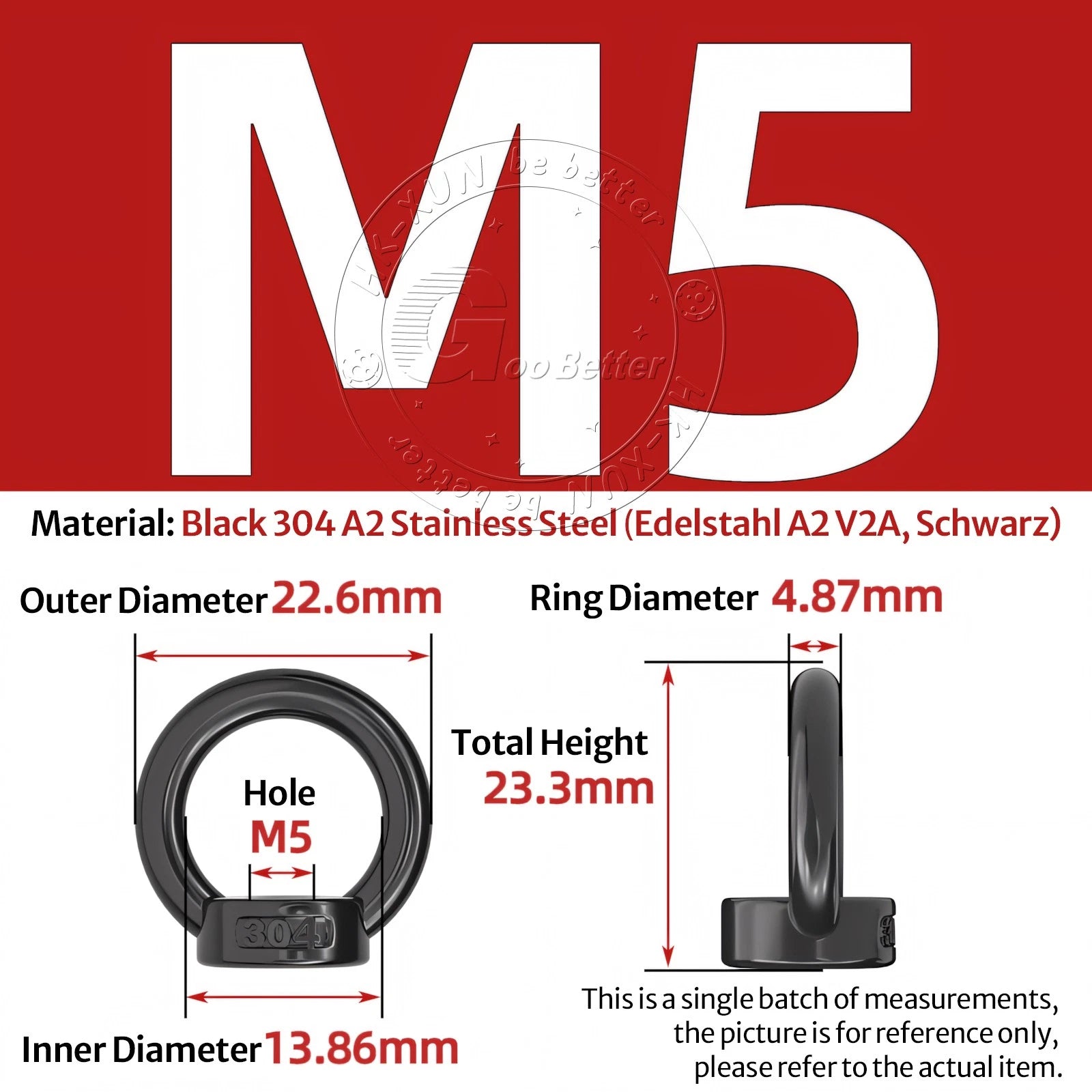 A2 304 Grade Black Stainless Steel Lifting Eye Nuts-Bolts M3 M4 M5 M6 M8 - M24
