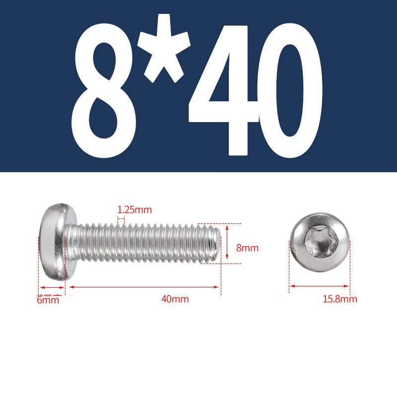 M6 M8 M10 A2 STAINLESS STEEL TORX PAN HEAD MACHINE SCREWS HEXOBULAR BOLTS