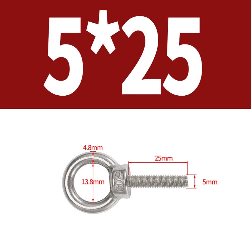 A2 Stainless Steel Lifting Eye Bolts DIN 580 — M3 M4 M5 M6 M8, 9mm–200mm - HomeDIYer