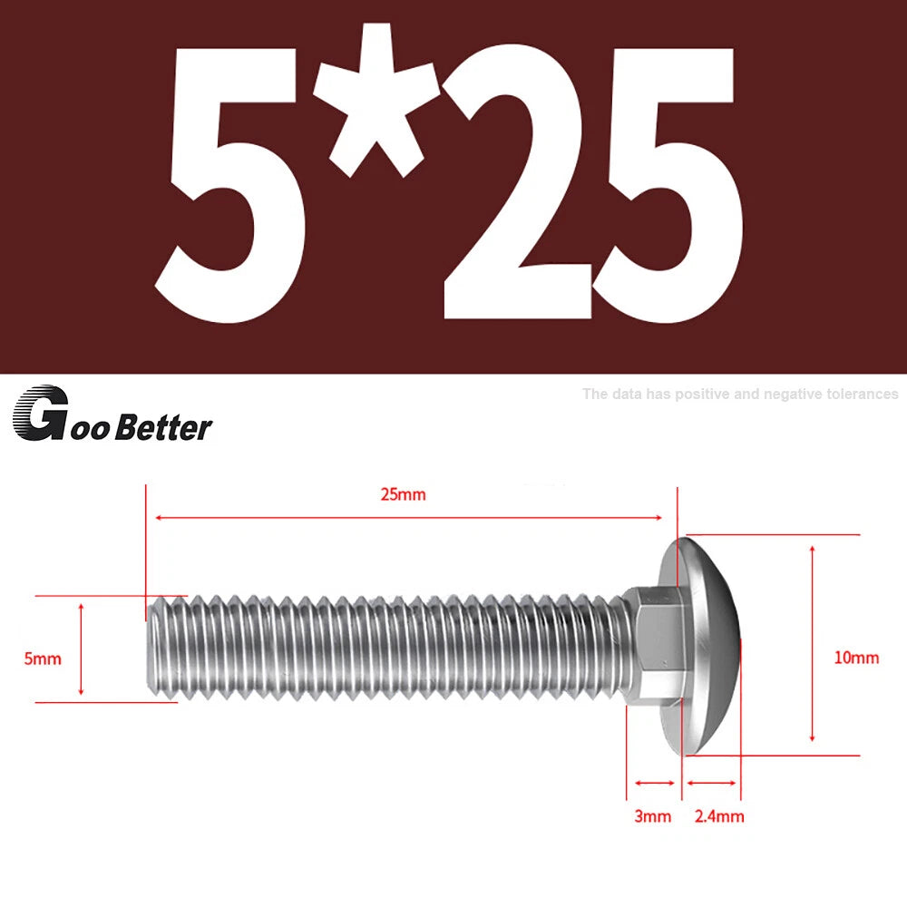 M4–M12 Carriage Bolts A2 Stainless Steel | Cup Square Neck Screws