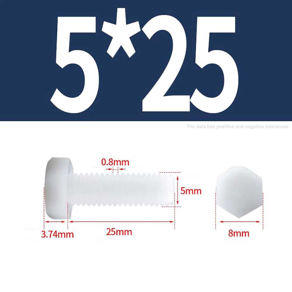 M3–M12 White Nylon Hex Bolts | Plastic Hexagon Head Machine Screws DIN 933