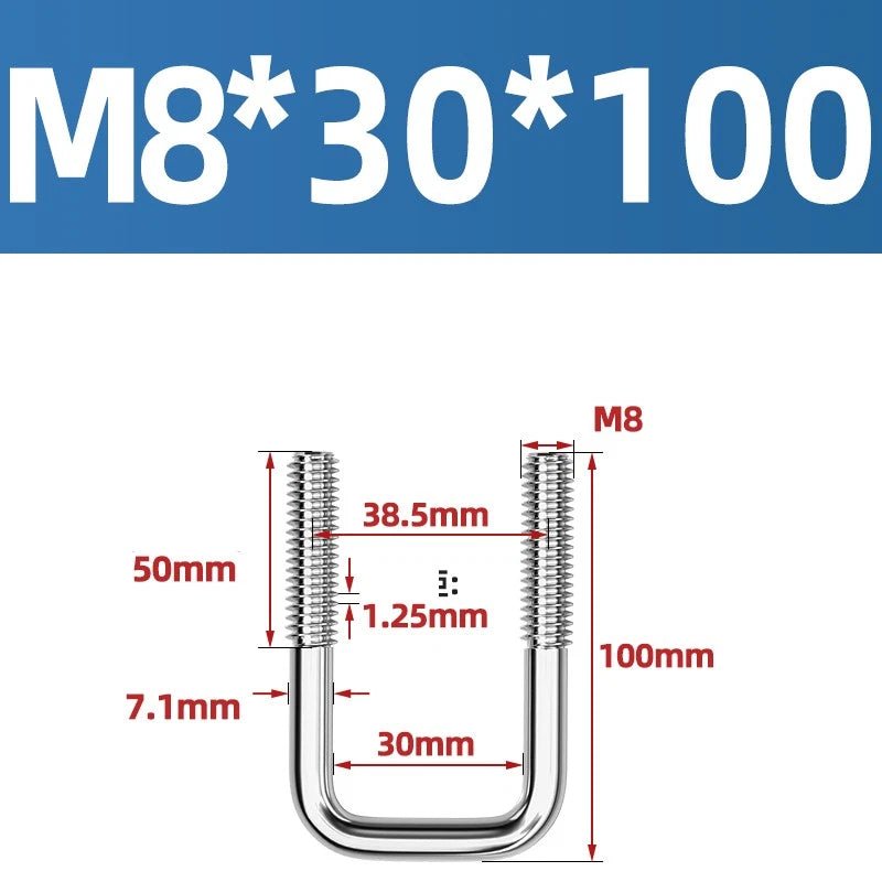A2 304 Stainless Steel Square U - Bolt Clamp — M6 M8 M10 M12, Multiple Lengths - HomeDIYer
