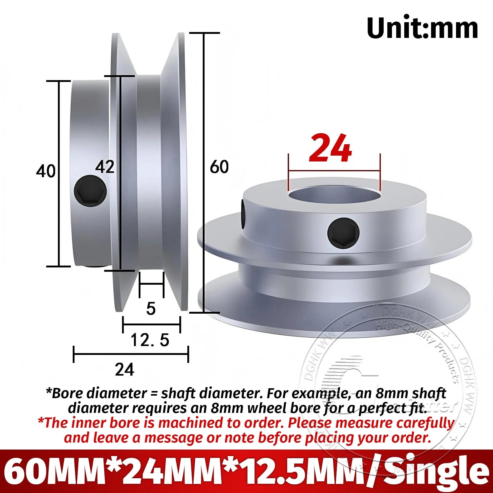 V-Groove Aluminum Drive Pulley For V-Belt Pulleys Groove 12.5mm OD 40mm-150mm
