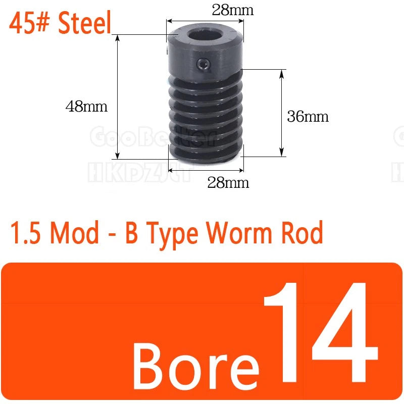 Module 1.5 Brass Worm Gear Wheel Worm Shaft C45 Steel 24 Tooth Bore 8 mm - 17 mm
