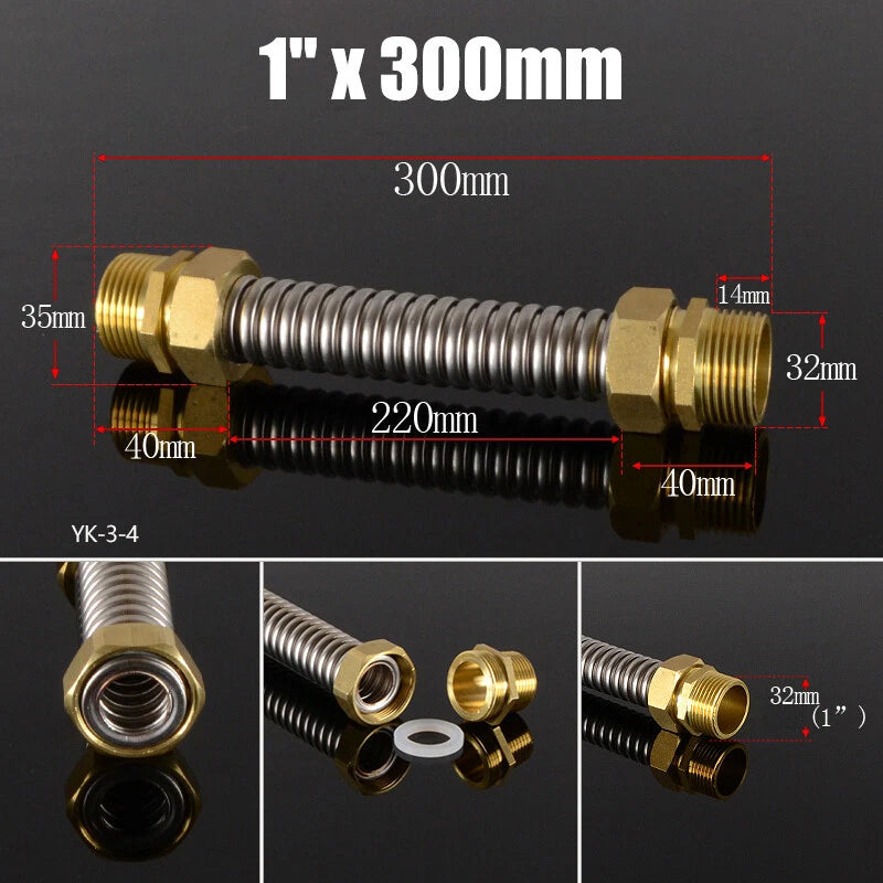 Corrugated Flexible Water Supply Hose with Brass Fittings — 1/2", 3/4", 1" | Hot & Cold