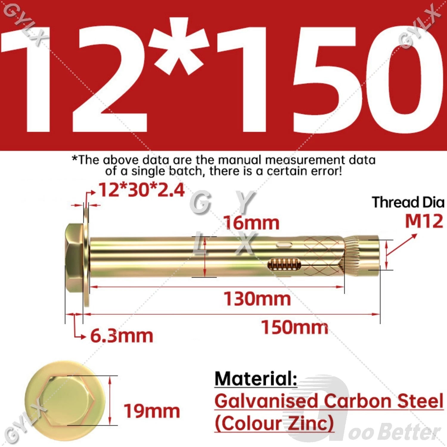 Sleeve Anchor Expansion Bolts for Masonry – Zinc Plated | M6 M8 M10 M12 M16